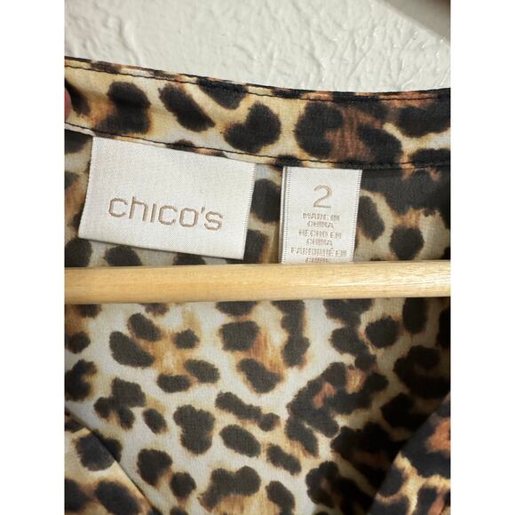 Chico's Sheer Leopard Hi Low Tunic Top 2 Large - Picture 3 of 7